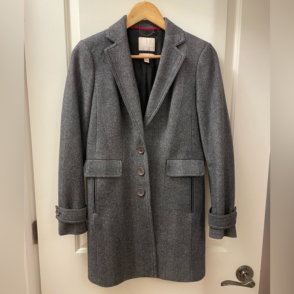 Banana Republic Herringbone Gray Wool Topcoat